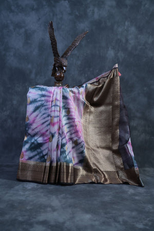 Pink Shibori Print Kora Silk Saree - Tradition Meets