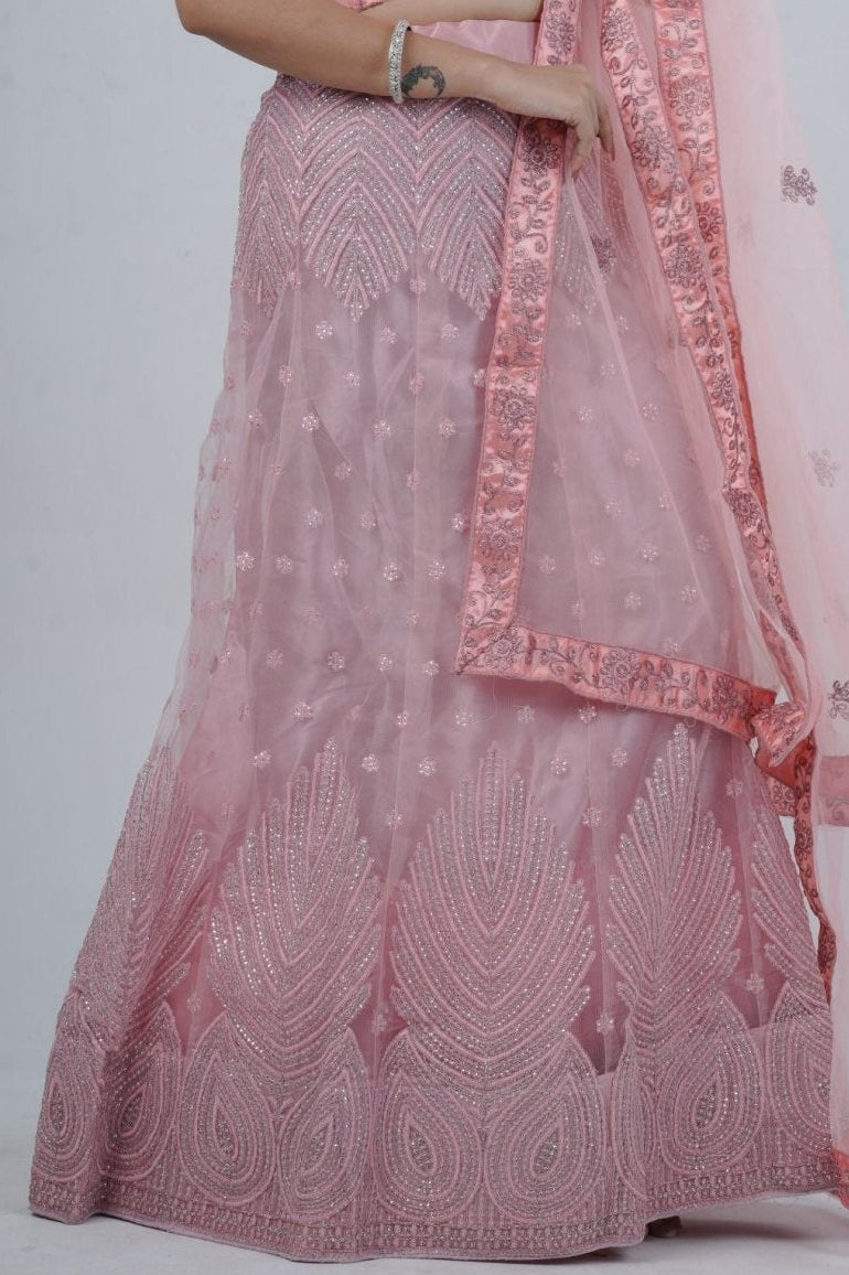 Elegant Soft-Net Lehenga Set with Sequins Embroidered Crop Top LEHENGA JCS Fashions