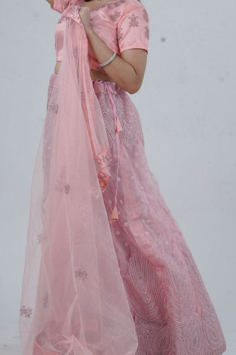 Elegant Soft-Net Lehenga Set with Sequins Embroidered Crop Top LEHENGA JCS Fashions