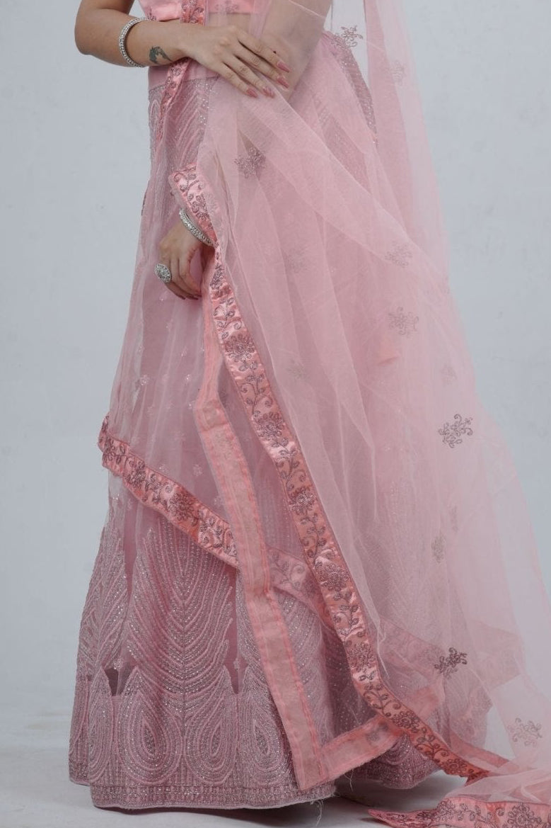 Elegant Soft-Net Lehenga Set with Sequins Embroidered Crop Top LEHENGA JCS Fashions