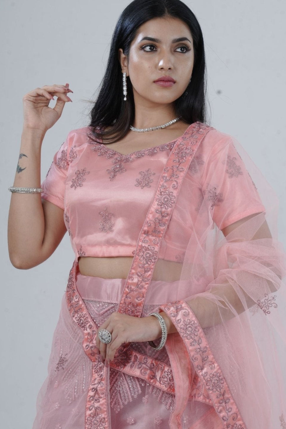 Elegant Soft-Net Lehenga Set with Sequins Embroidered Crop Top LEHENGA JCS Fashions