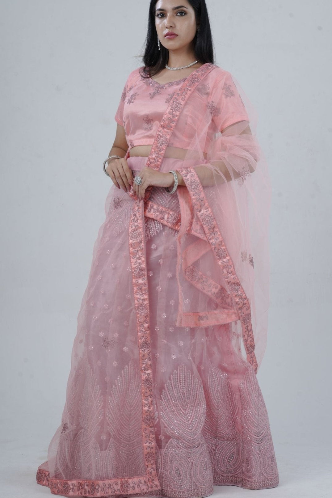 Elegant Soft-Net Lehenga Set with Sequins Embroidered Crop Top LEHENGA JCS Fashions