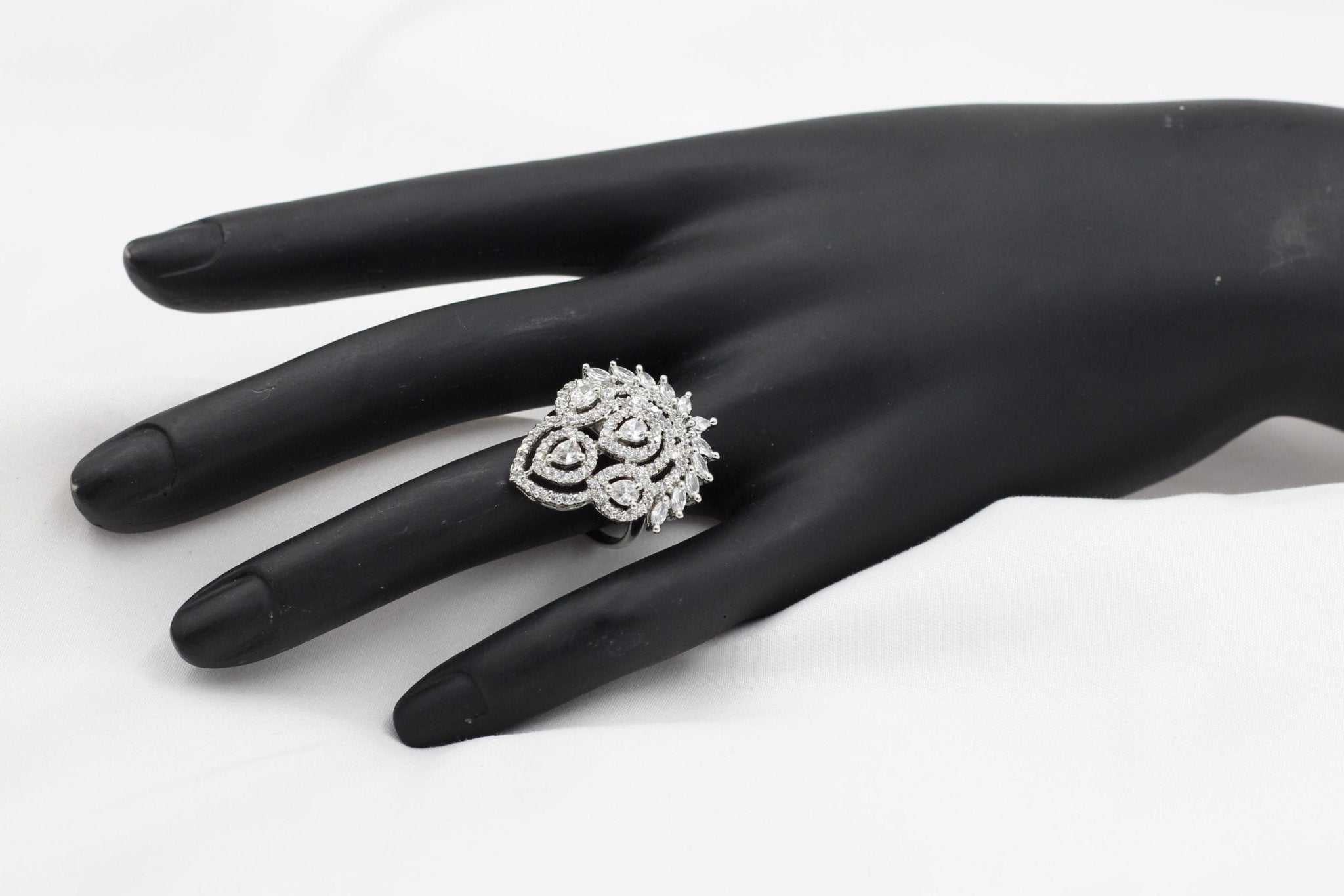 Elegant White Stone Adjustable Ring with Silver Polish | JCS Fashions Jewelry JCS Fashions Adjustable Silver