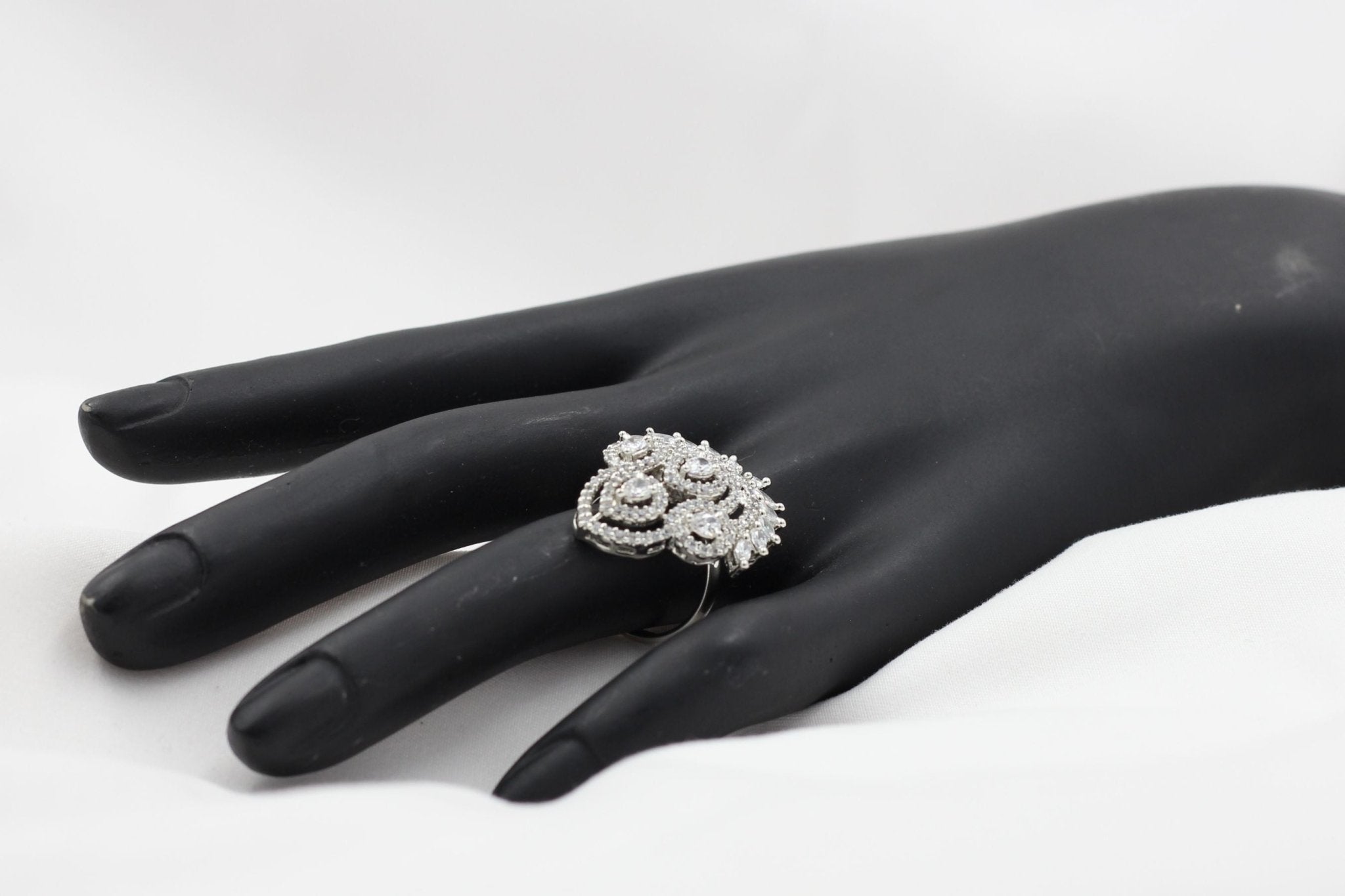 Elegant White Stone Adjustable Ring with Silver Polish | JCS Fashions Jewelry JCS Fashions