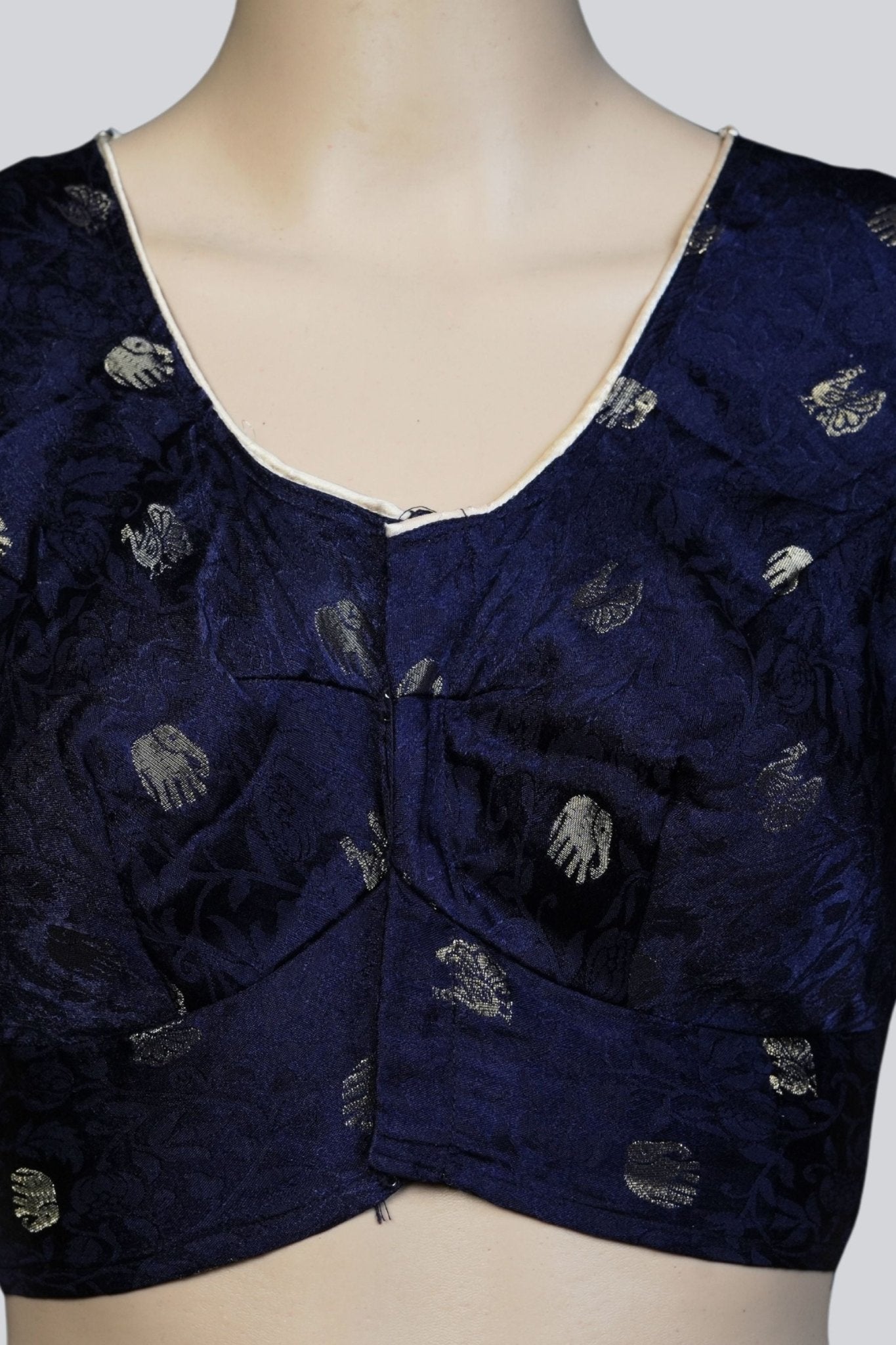Elephant Elegance: Dark Blue Brocade Blouse at JCSFashions Blouse JCS Fashions
