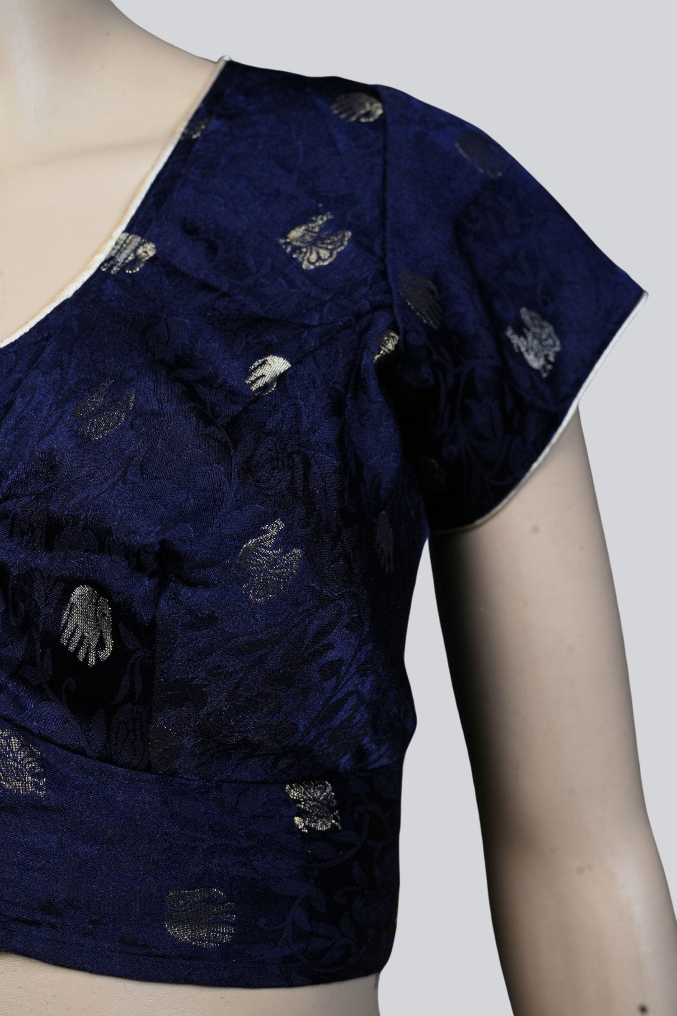 Elephant Elegance: Dark Blue Brocade Blouse at JCSFashions Blouse JCS Fashions