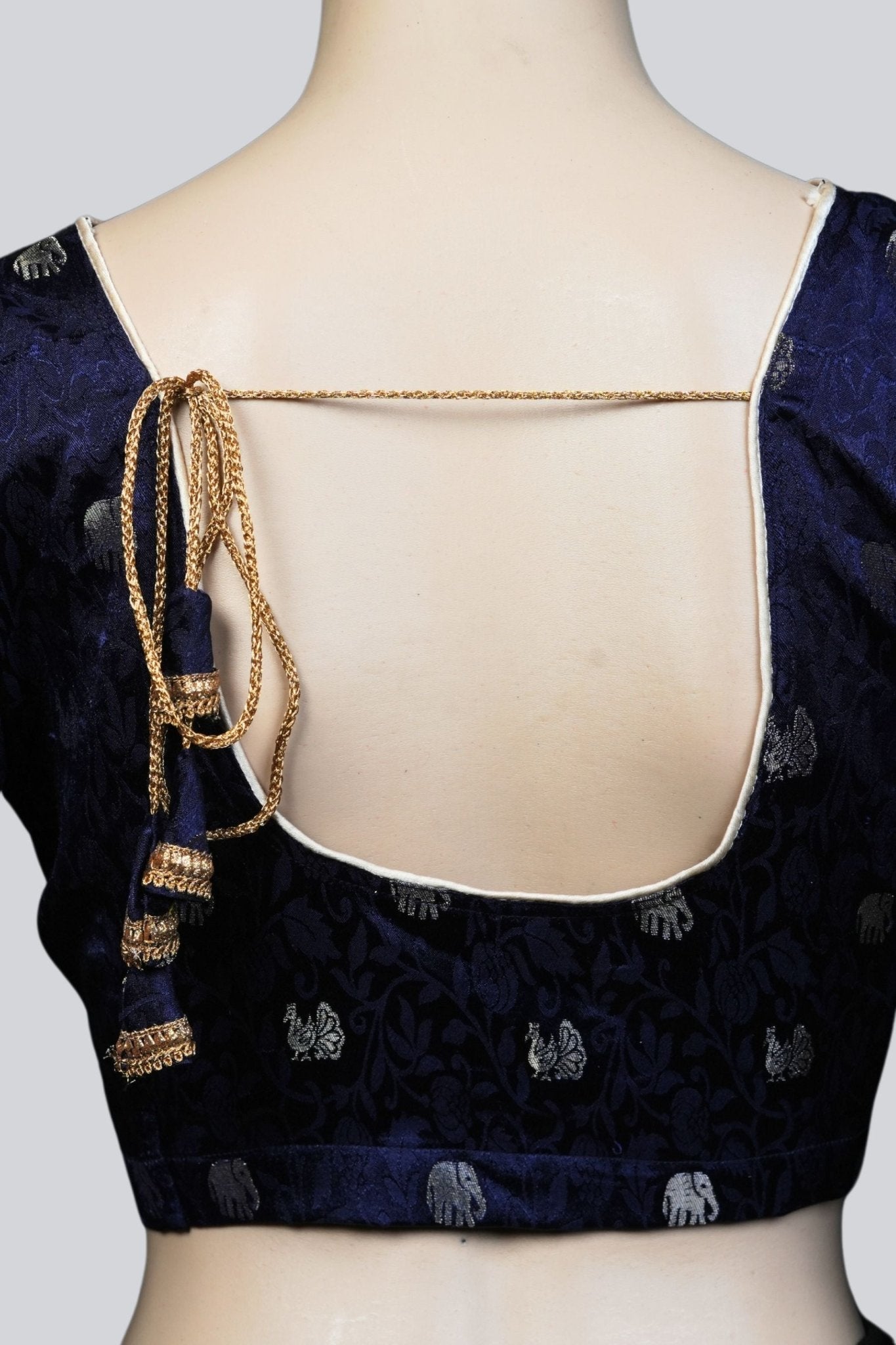 Elephant Elegance: Dark Blue Brocade Blouse at JCSFashions Blouse JCS Fashions