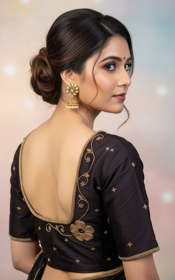 Brown Aari Work Silk Blouse - Bridal Designer