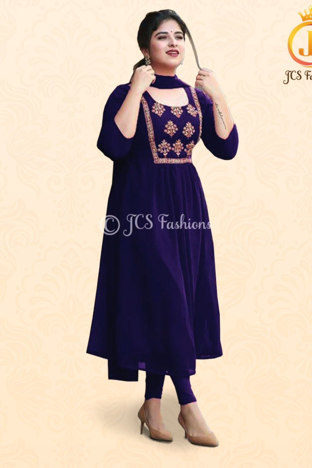 Embroidered Anarkali Dress with Bottom & Dupatta – Festive Ethnic Set KURTI JCS Fashions Blue Medium (38)