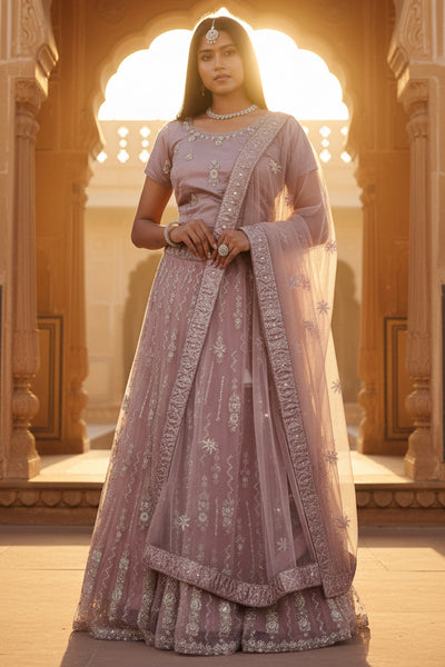 Enchanting Designer Bridal Lehenga with Exquisite Stone-Embellishments LEHENGA JCS Fashions Mauve Large (40)