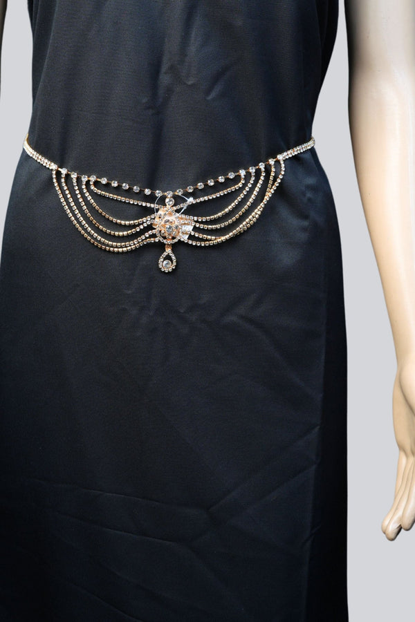 Enchanting Gold and White Stone Multi-Layer Hip Chain by JCS Fashion Jewelry JCS Fashions Gold 18-41"