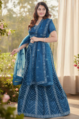 Enchantress Designer Soft Net Lehenga Set with Elegant Embroidery LEHENGA JCS Fashions Dark Blue Large (40)