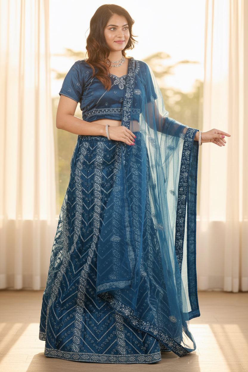 Enchantress Designer Soft Net Lehenga Set with Elegant Embroidery LEHENGA JCS Fashions