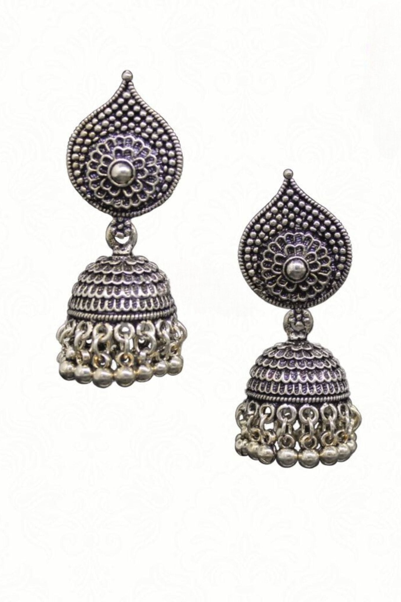 Ethnic Chic Oxidised Silver Plated Handmade Jhumka Jhumki Earrings Jewelry JCS Fashions