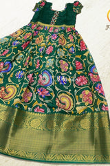 Exclusive Chanderi Silk Gown with Designer Digital Print & Zari Border GIRLS JCS Fashions Green 24