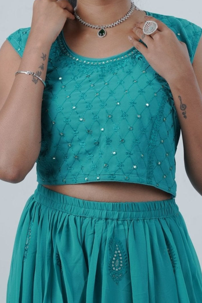 Exquisite Crop Top with Palazzo Pants With Matching Dupatta and Overcoat KURTI JCS Fashions