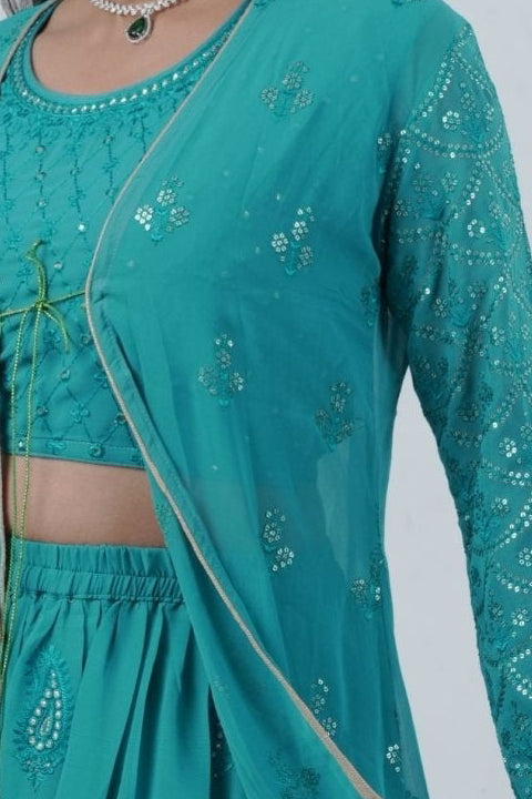 Exquisite Crop Top with Palazzo Pants With Matching Dupatta and Overcoat KURTI JCS Fashions