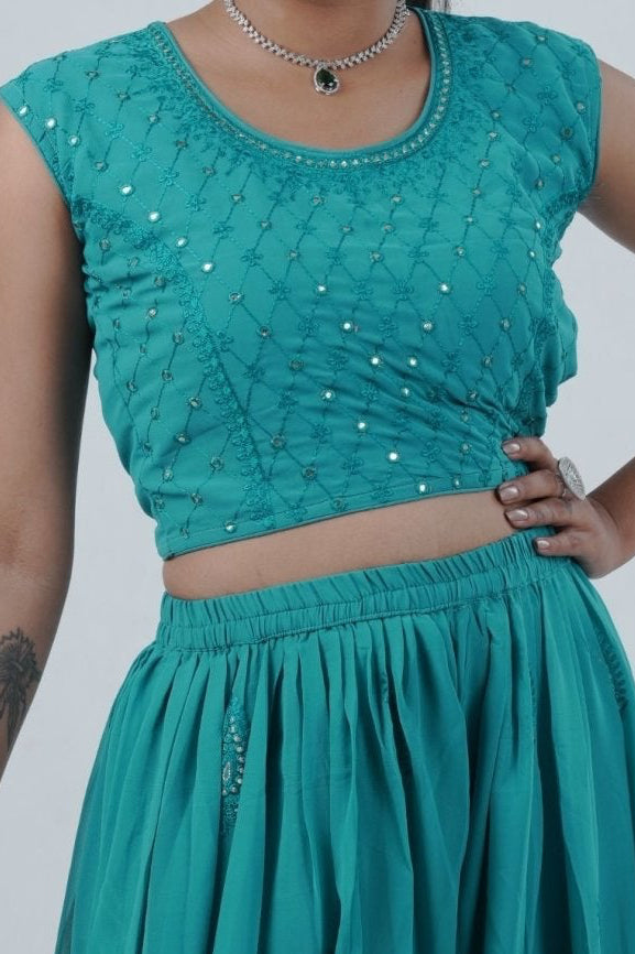 Exquisite Crop Top with Palazzo Pants With Matching Dupatta and Overcoat KURTI JCS Fashions
