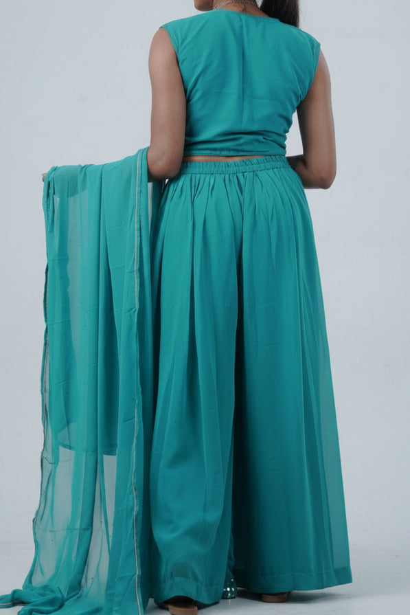 Exquisite Crop Top with Palazzo Pants With Matching Dupatta and Overcoat KURTI JCS Fashions