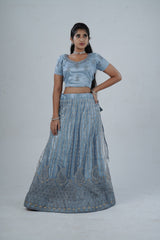 Exquisite Designer Soft Net Lehenga & Glitter-Embroidered Crop Top Set LEHENGA JCS Fashions