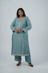 Exquisite Embroidered Chinnon Salwar Kameez: Elegant Kurti with Sequins Work KURTI JCS Fashions