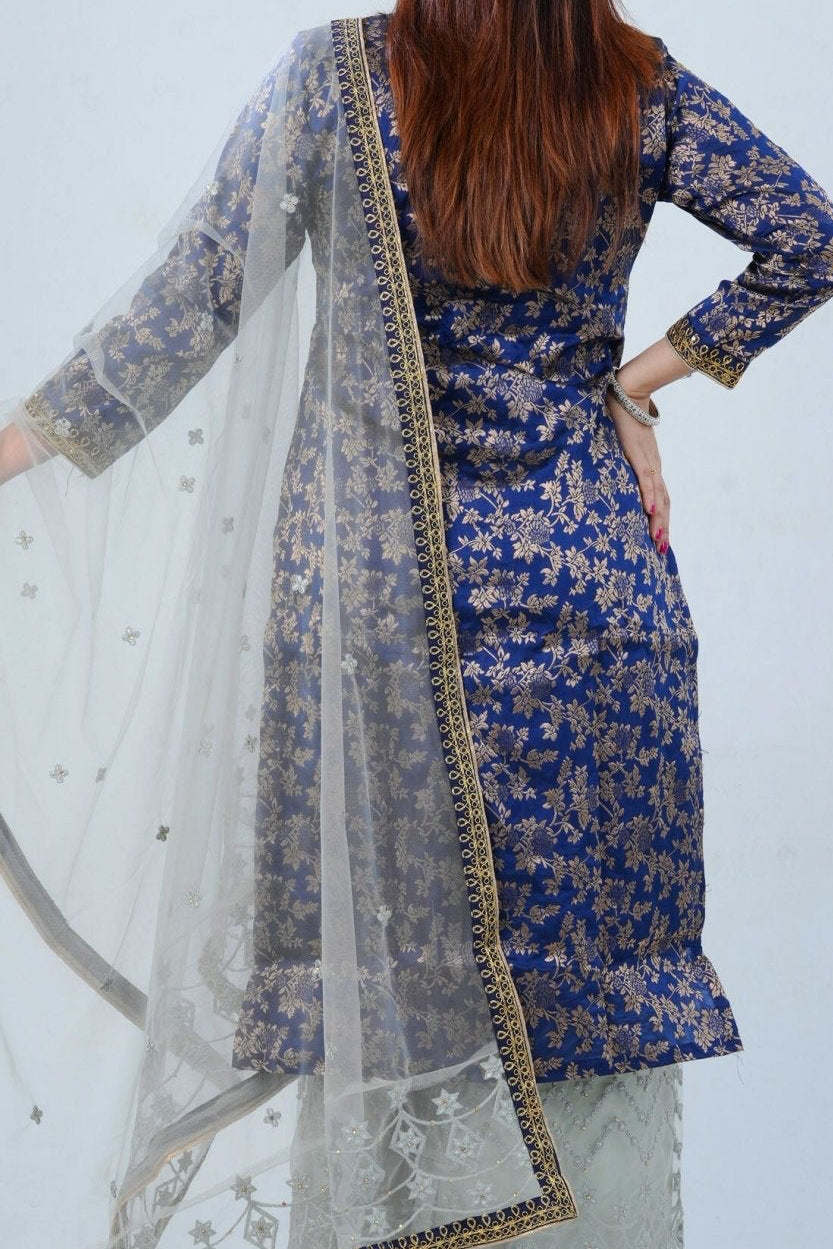 Exquisite Embroidered Palazzo and Salwar kameez Suit in Blue KURTI JCS Fashions