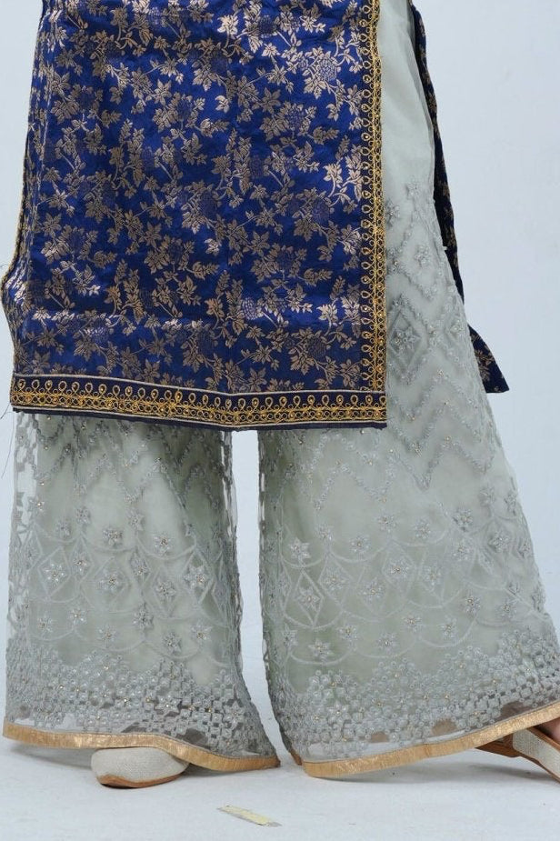 Exquisite Embroidered Palazzo and Salwar kameez Suit in Blue KURTI JCS Fashions