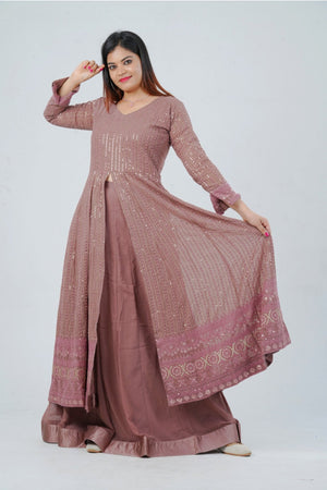 Purple Georgette Salwar & Lehenga Suit with Embroidery