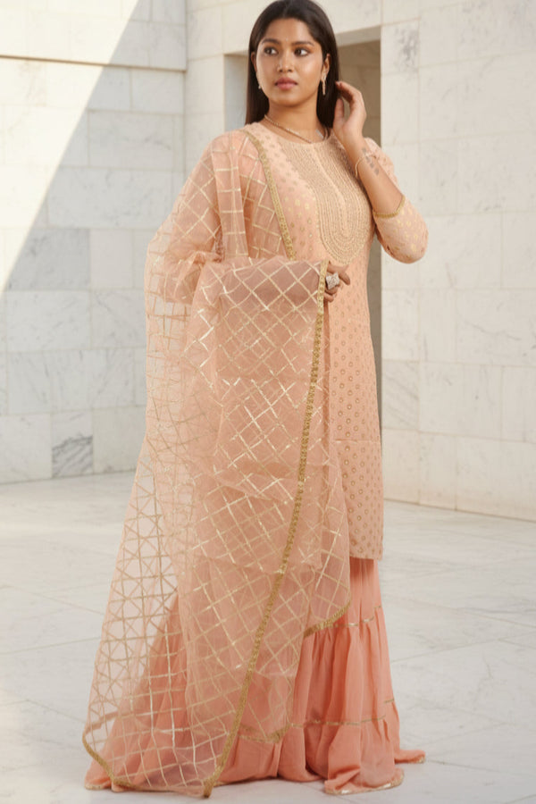 Exquisite Jaguard Sharara Suit - Elegant Embroidery, Sequins & Stone Work KURTI JCS Fashions