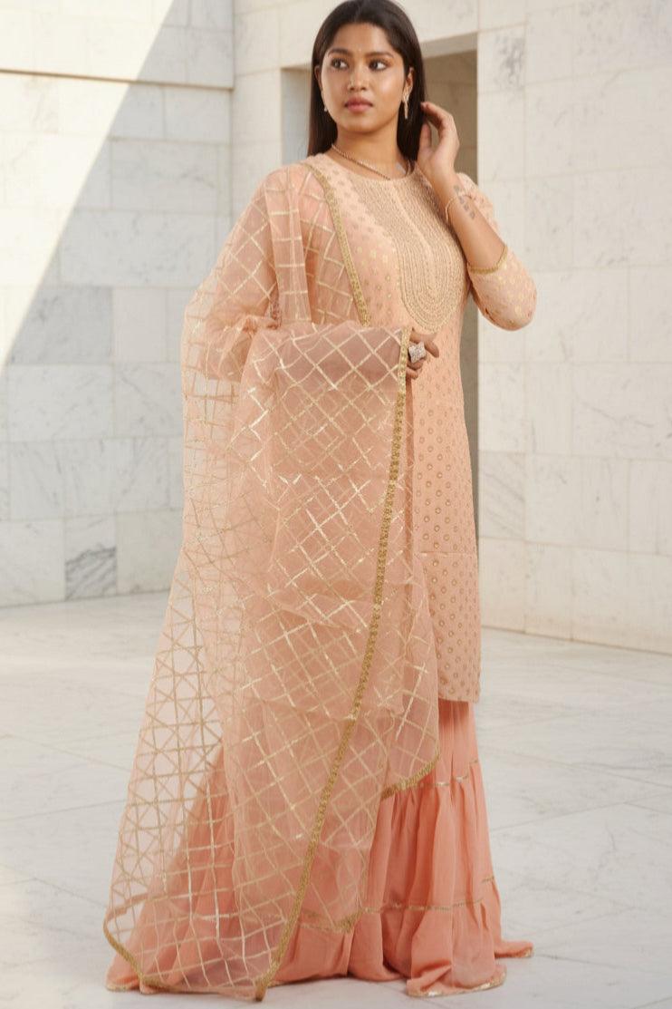 Exquisite Jaguard Sharara Suit - Elegant Embroidery, Sequins & Stone Work KURTI JCS Fashions