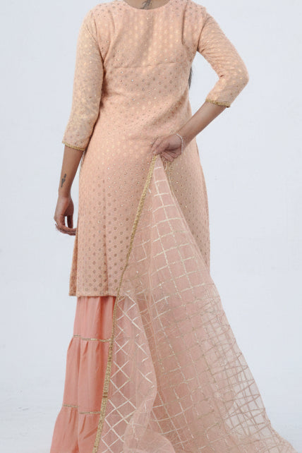 Exquisite Jaguard Sharara Suit - Elegant Embroidery, Sequins & Stone Work KURTI JCS Fashions