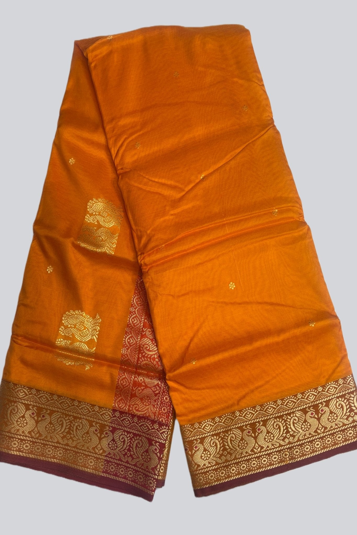Exquisite Madurai Silk Saree with Rich Pallu & Coordinating Blouse SAREE JCS Fashions Orange 5.5 meters