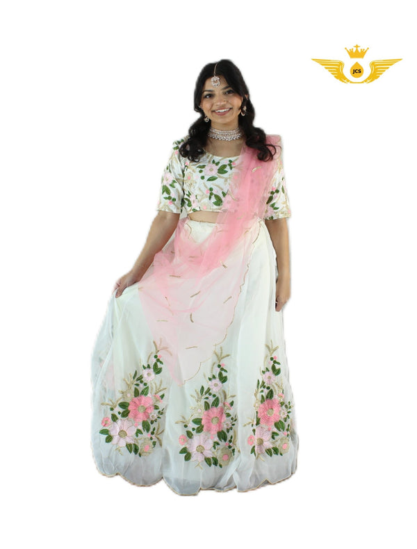 Exquisite pink and White Lehenga with heavy embroidery work LEHANGA JCS Fashions Pink and White Medium (38)