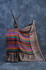 Exquisite Sabhyasachi Lehariya Organza Silk Saree with Kanchi Border Saree JCS Fashions Multi color 5.5 meters