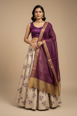 Purple satin Lehenga with Crop top| Printed