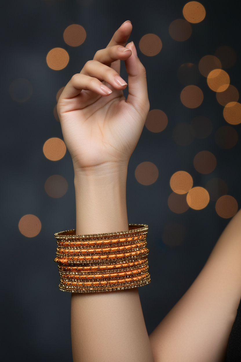 Yellow Metal Bangles - Golden Bead Work