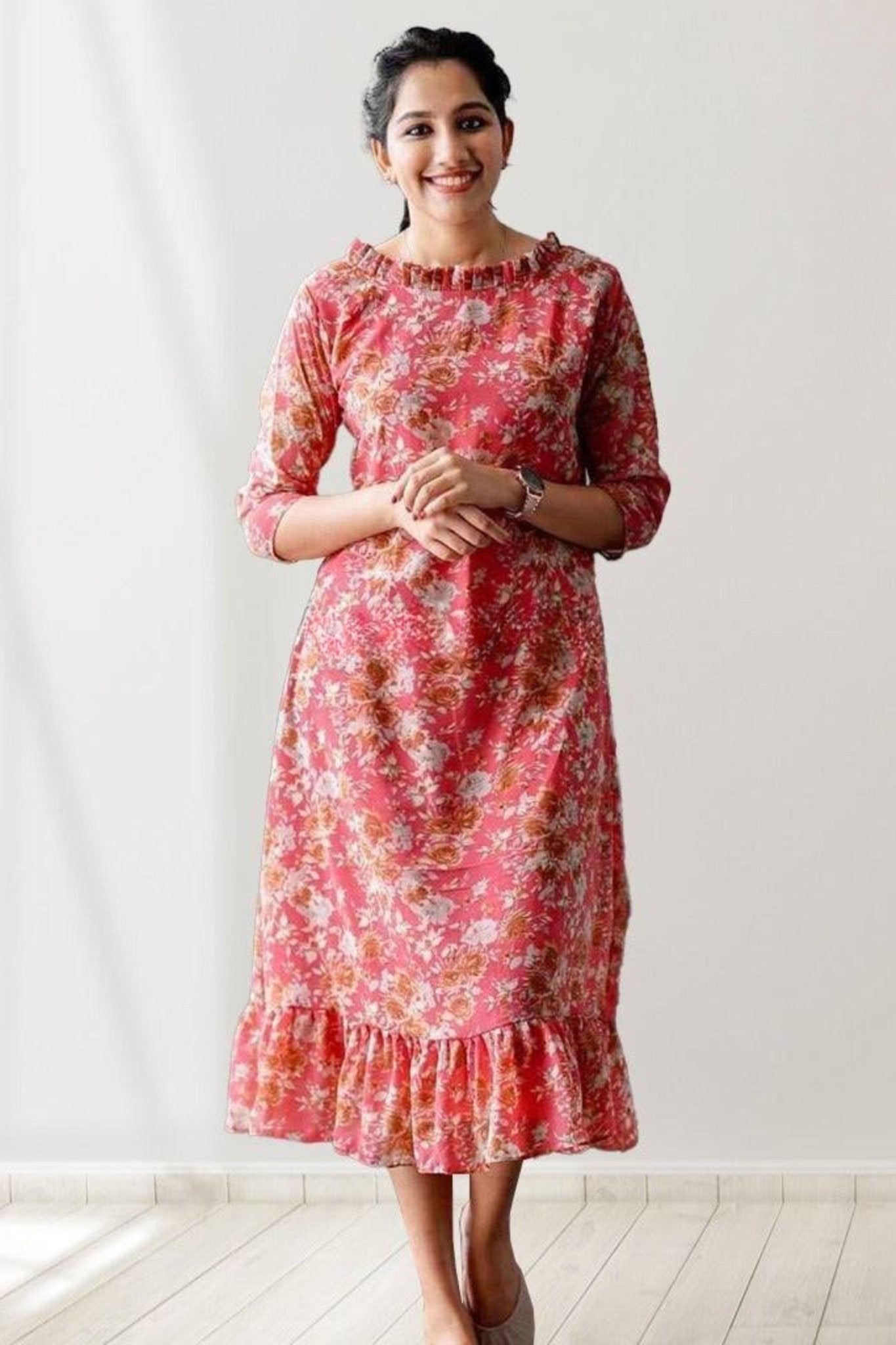 Fully Stitched Women Georgette dress with floral prints - JCS Fashions
