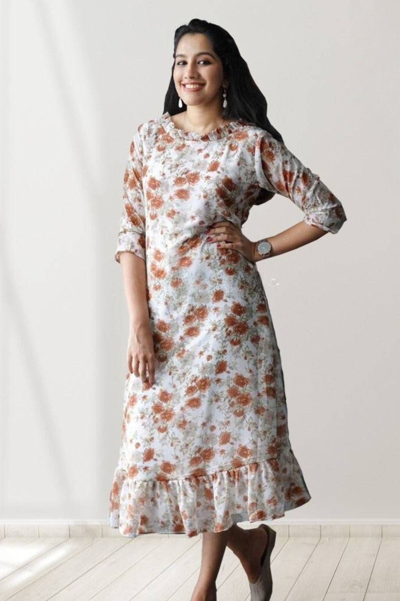 Fully Stitched Women Georgette dress with floral prints - JCS Fashions
