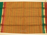 Kanchi Cotton Temple Design Saree with Thread Lines. Mustard Color
