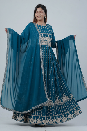 Georgette KURTI Top with Signature Embroidery & Dual Sleeve Design