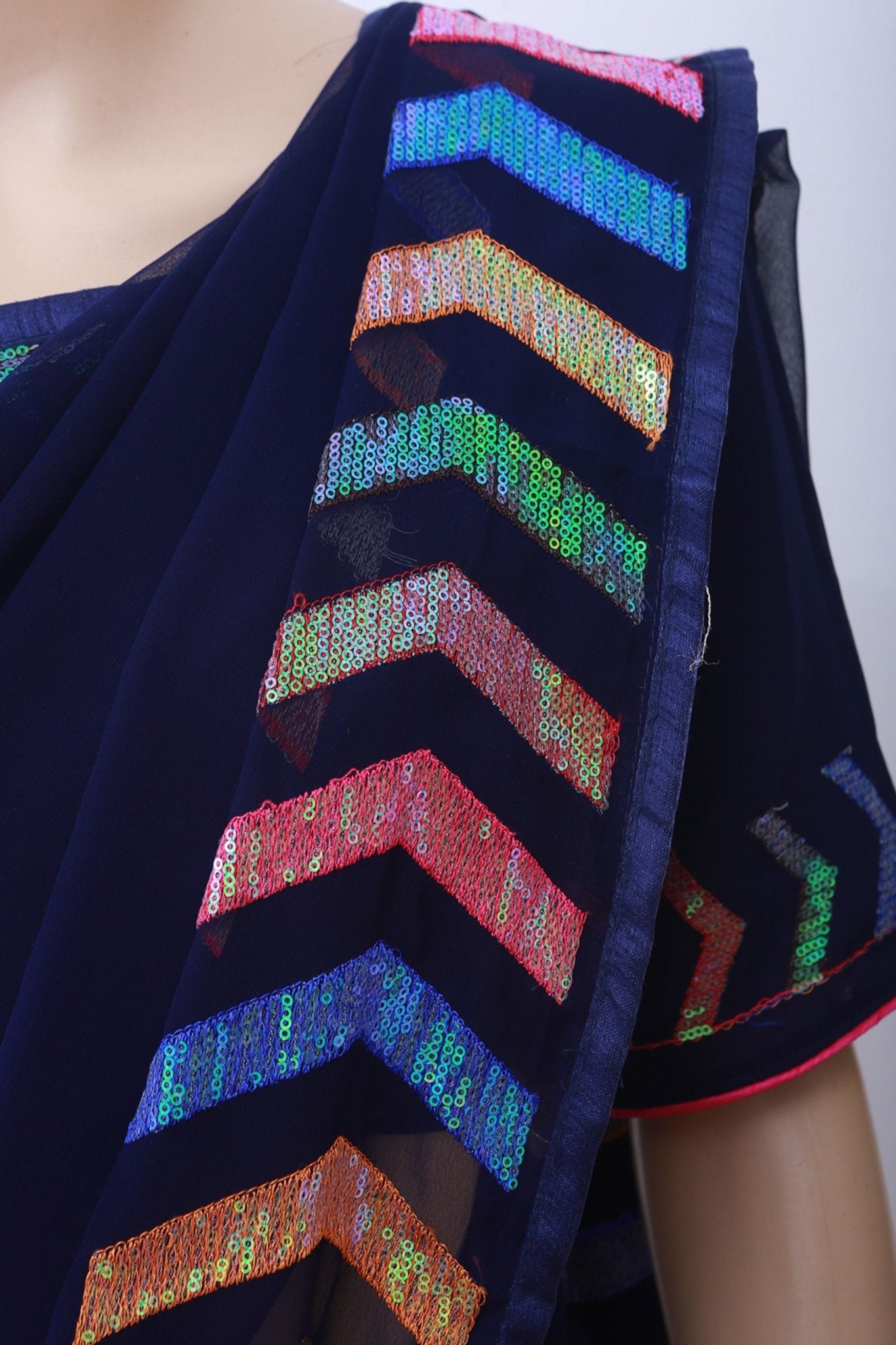 Georgette Saree, Blue Color Flowy And Light Weight - JCS Fashions