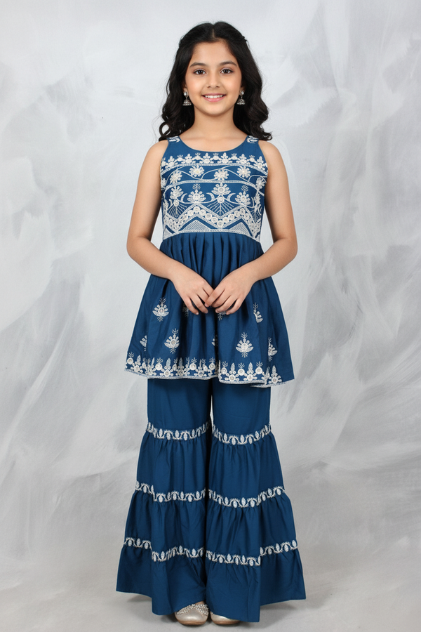 Blue Girls' Frock Girls' Georgette Ethnic Kurta Set