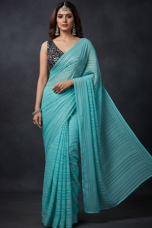 Glamorous Georgette Saree with Silver Zari Lines