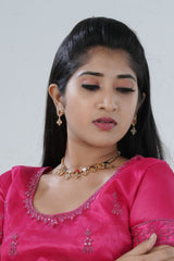 Glittering Gold Plated Necklace & Earring - Multi-Colored Stones & Pearls Jewelry JCS Fashions