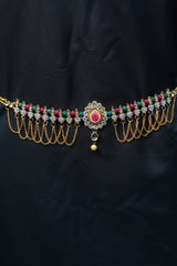 Gold Hip Belt with White Stone, Green and Pink Beads | JCSFashions Jewelry JCS Fashions