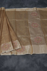 Gold Tissue Silk Sarees with Hand Embroidery and Maggam Work Blouse SAREE JCS Fashions