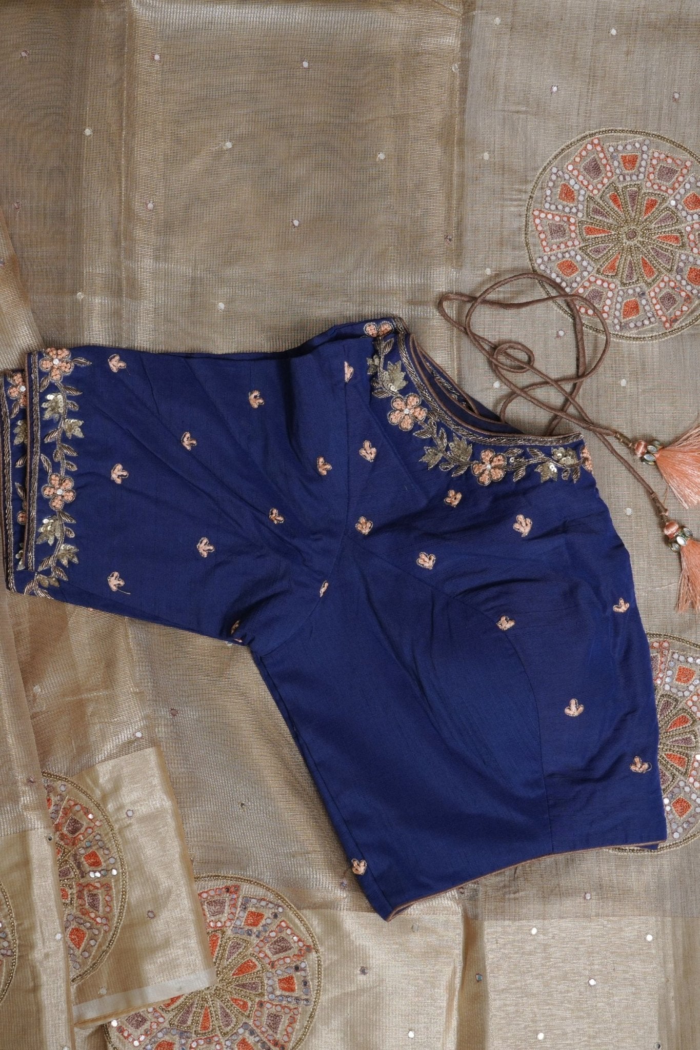 Gold Tissue Silk Sarees with Hand Embroidery and Maggam Work Blouse SAREE JCS Fashions