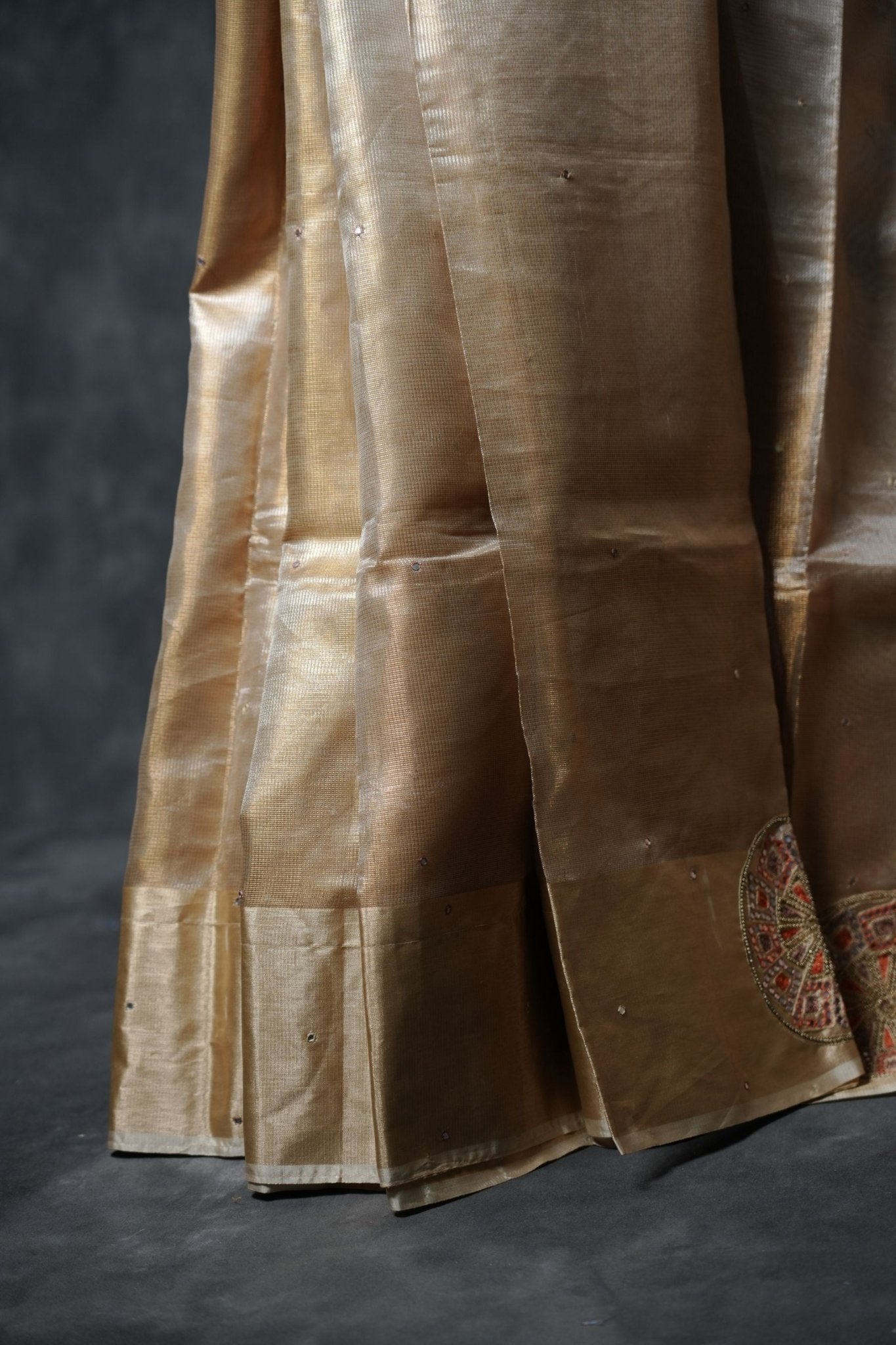 Gold Tissue Silk Sarees with Hand Embroidery and Maggam Work Blouse SAREE JCS Fashions