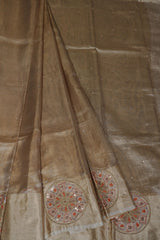 Gold Tissue Silk Sarees with Hand Embroidery and Maggam Work Blouse SAREE JCS Fashions