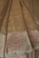 Gold Tissue Silk Sarees with Hand Embroidery and Maggam Work Blouse SAREE JCS Fashions